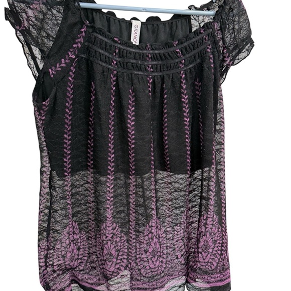 Vintage 90s Gitano Babydoll Shirt Size Large Medium Lace Cut Out - Picture 3 of 6